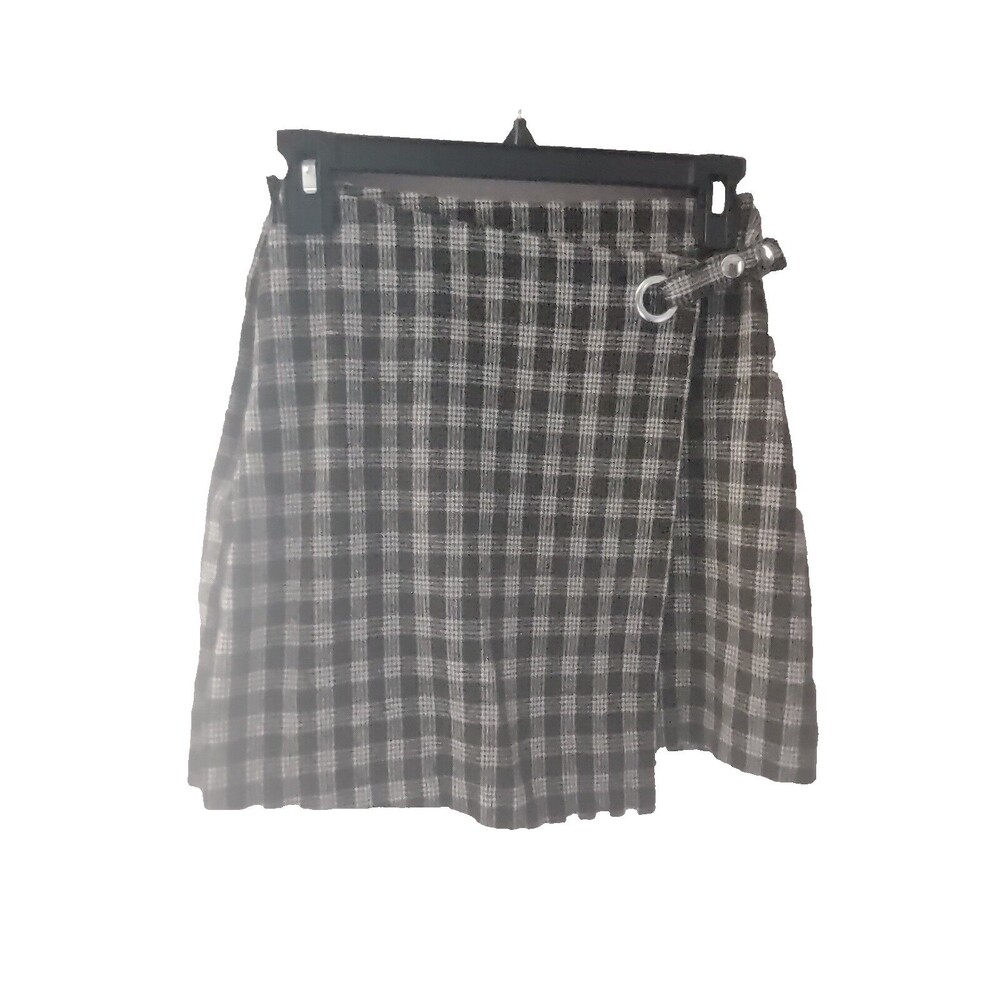 Harper Heritage Skirt Womens XS Brown Plaid Faux Wrap Short Asymmetrical Hem